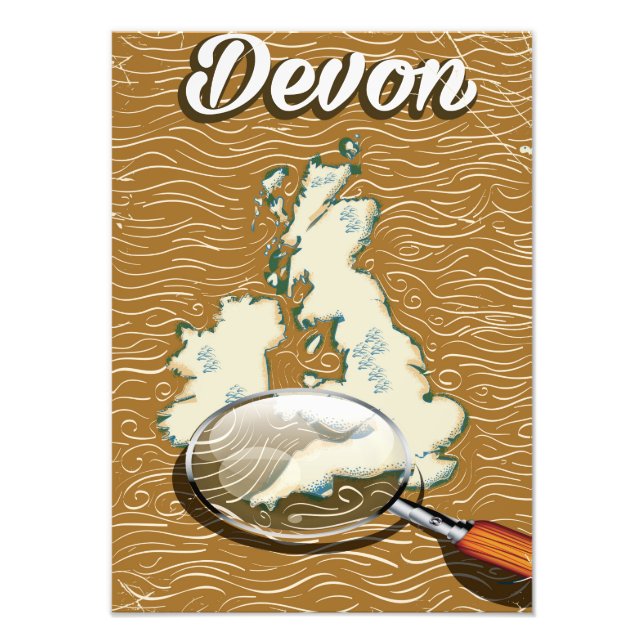 Foto cartaz de viagem antigo mapa de Devon (Frente)