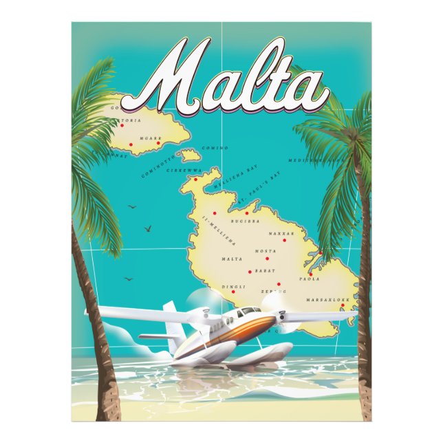 Foto Cartaz de viagem da praia e mapa de Malta (Frente)