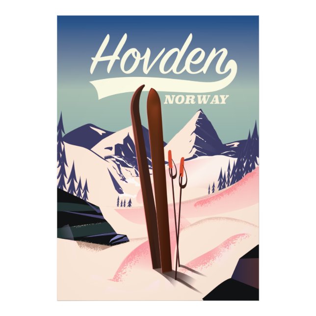 Foto Cartaz de viagem de esqui Hovden Noruega. (Frente)