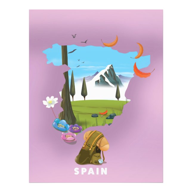 Foto cartaz de viagem do mapa ilustrado da Espanha (Frente)