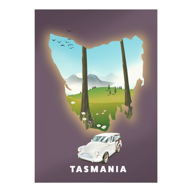 Foto Cartaz de viagem do mapa ilustrado da Tasmânia. (Frente)