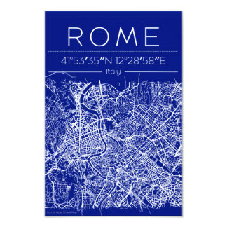 Foto Cartaz do Mapa da Cidade de Roma em Blueprint