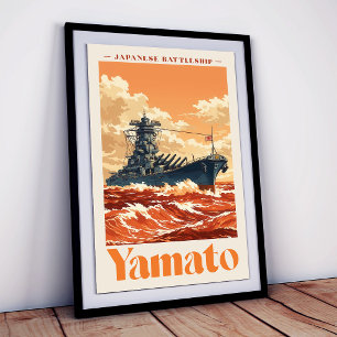 Foto Cartaz Marítimo Vintage do Couraçado Japonês Yamat
