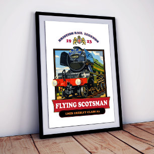 Foto Cartaz Retro da Locomotiva a Vapor Flying Scotsman