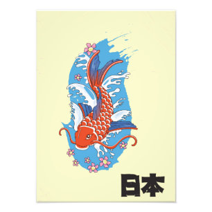 Foto Cartaz vintage de peixe Koi do Japão