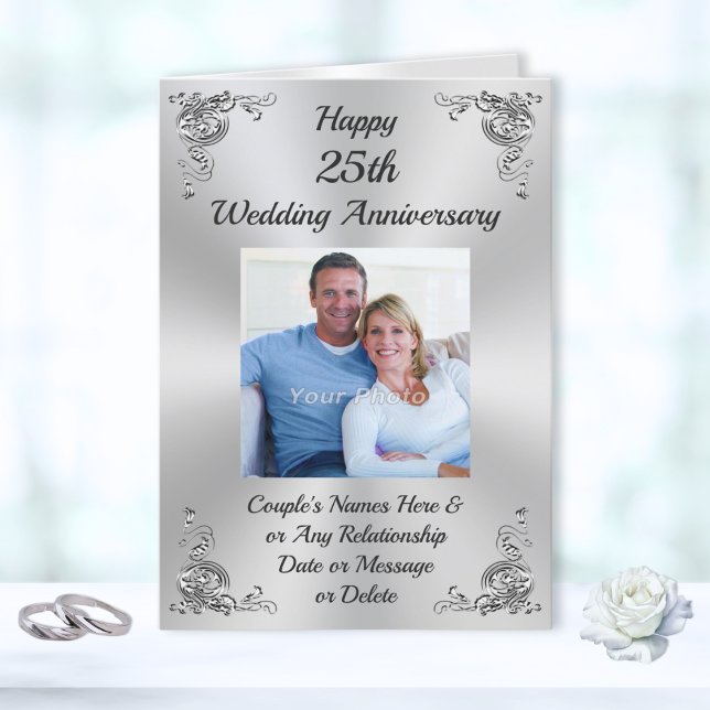 Foto: Cartões de Aniversário Personalizados de Cas (Happy 25th Wedding Anniversary Card for Parents. 25th anniversary cards. Silver anniversary card. )