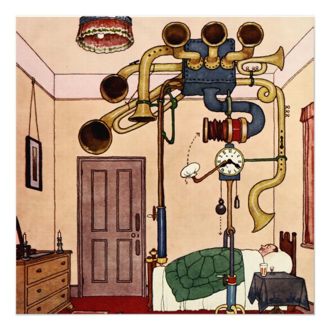 Foto Cartoon "Cedo à Cama" de W Heath Robinson (Frente)
