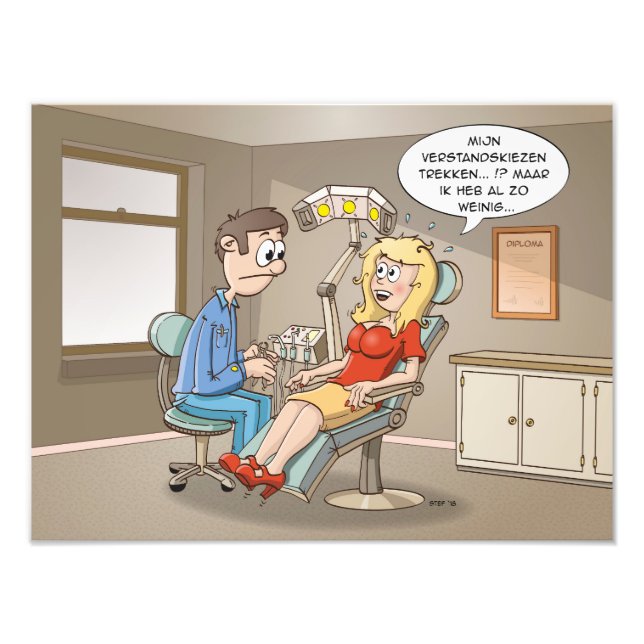 Foto Cartoon; komt een blondje bij de tandarts (Frente)