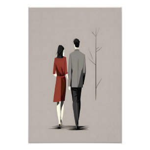 Foto Casal Minimalista Andando Junto com Arte Moderna d