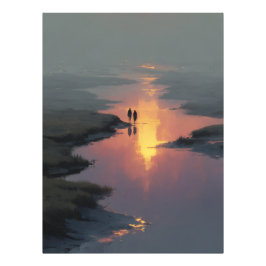 Foto Casal Silhueta Reflexo na Corrente do Pôr do Sol