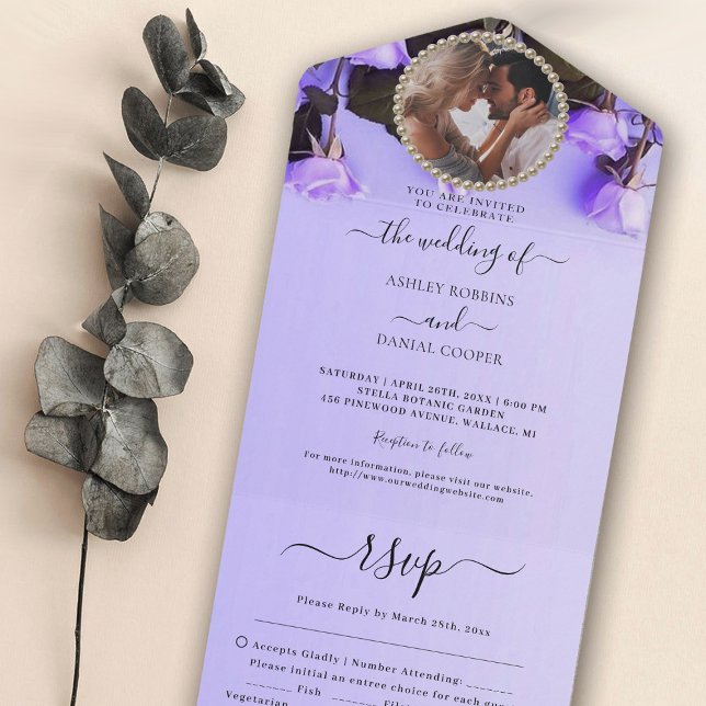 Foto Casamento Roxo Tudo Em Um Convite (Criador carregado)