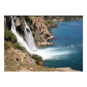 Foto Cascata turca Duden com mar Mediterrâneo
