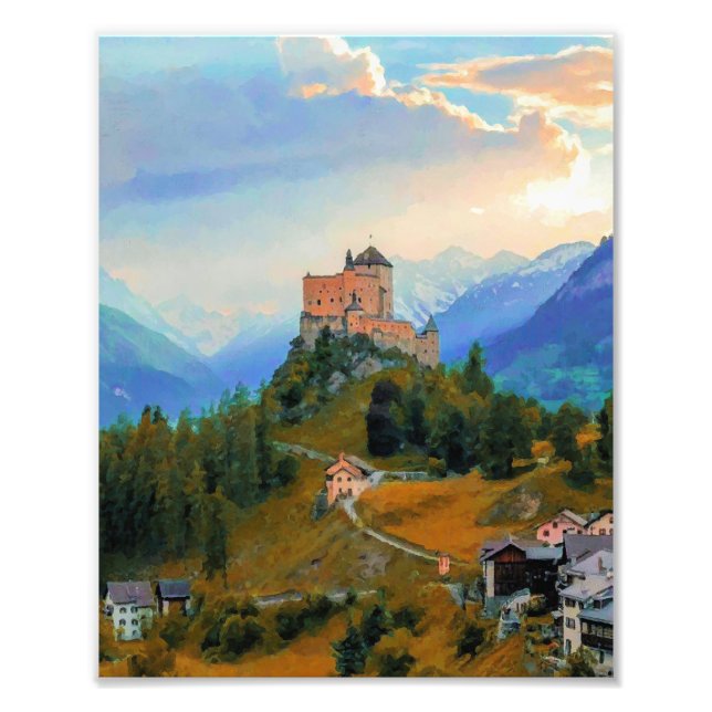 Foto Castelo de Pintura Original no Céu, Castle Tarasp (Frente)