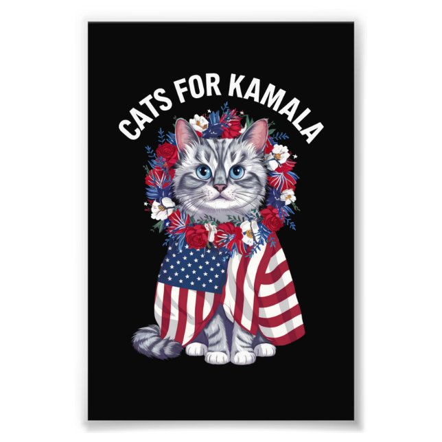 Foto Cat For Kamala Cat Flowers American USA Flag 2024 (Frente)