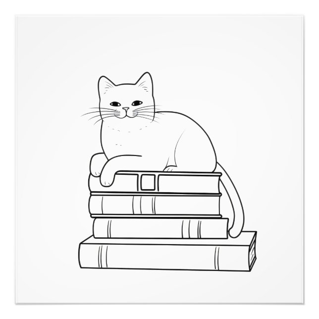 Foto Cat on Books Line Art (Frente)