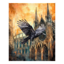 Catedral Gótica Medieval e Raven Voadora