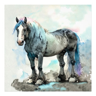 Foto Cavalo Shire Gentil Aquarela Azul