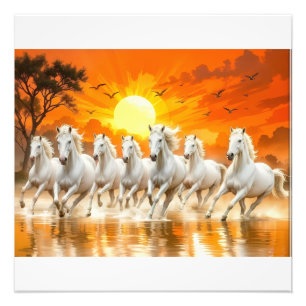 Foto Cavalos Brancos Majestosos no Nascer do Sol Dourad