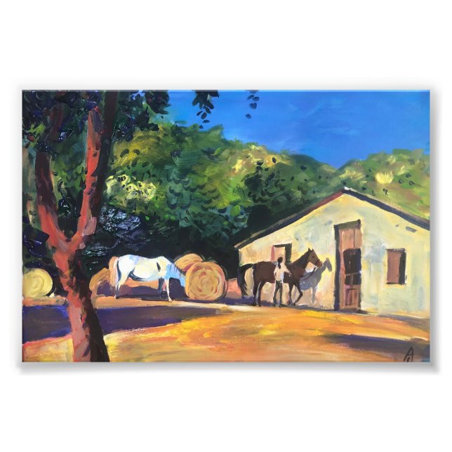 Foto Cavalos de pintura modernos no estábulo (Frente)