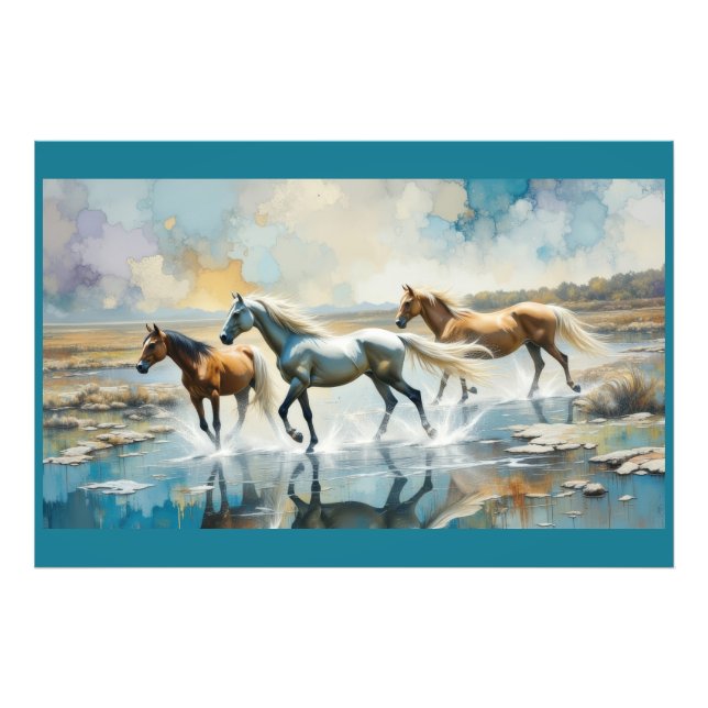 Foto Cavalos selvagens aquarela (Frente)