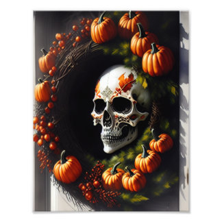 Foto Caveira Spooky e Pumpkin Wreath