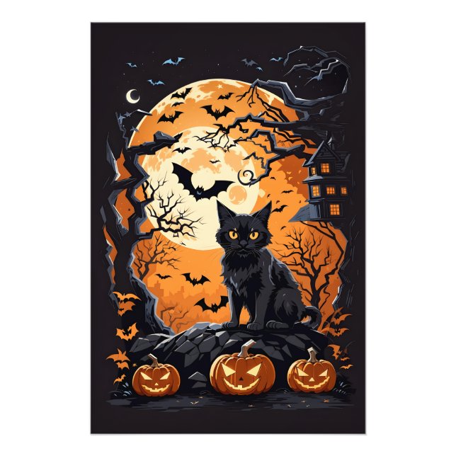 Foto Cena de Halloween com Gatos, Aranhas e Abóbora (Frente)