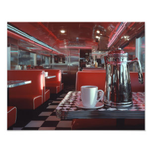 Foto Cena de nostalgia cromada de lanchonete vermelha c