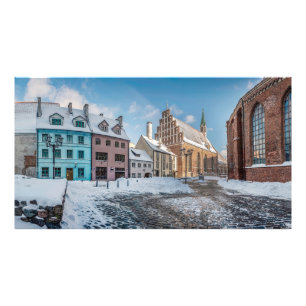Foto Centro de cidade de inverno de neve em Riga, Letón