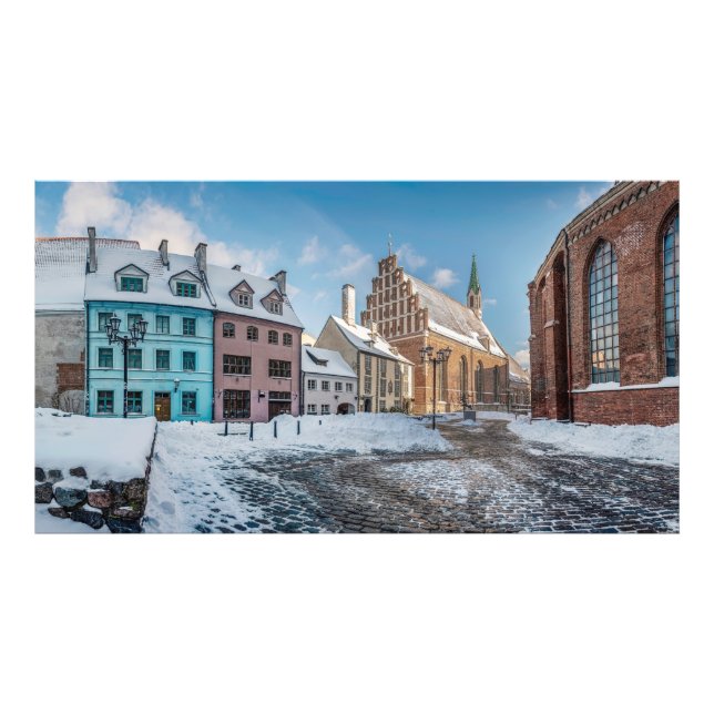 Foto Centro de cidade de inverno de neve em Riga, Letón (Frente)