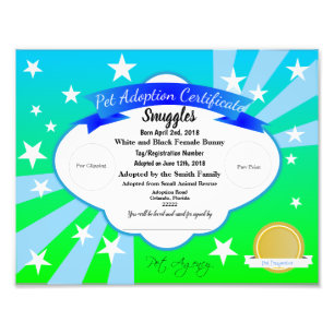 Foto Certificado customizável azul da adopção do ani