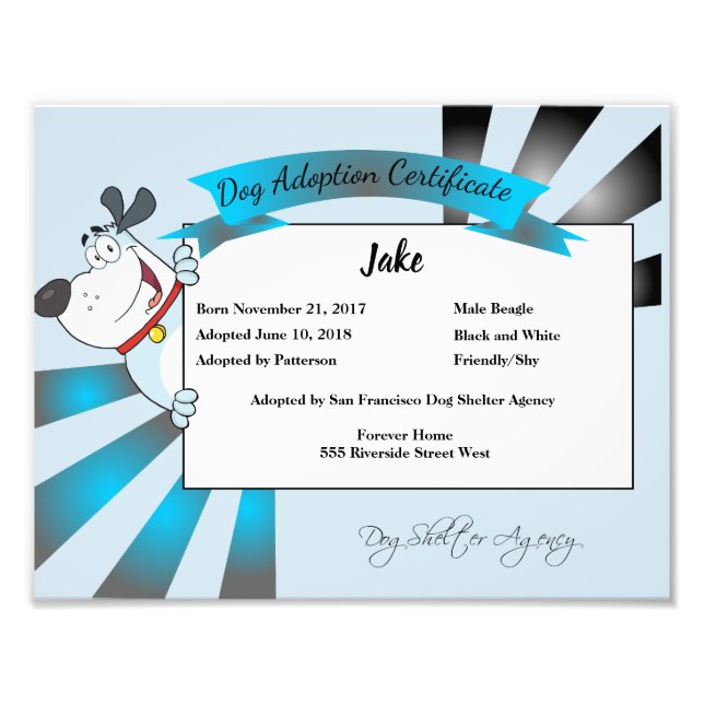 Foto Certificado de adoção de cães (Frente)