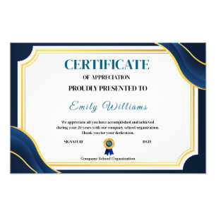 Foto Certificado Dourado de Apreciação Personalizada P