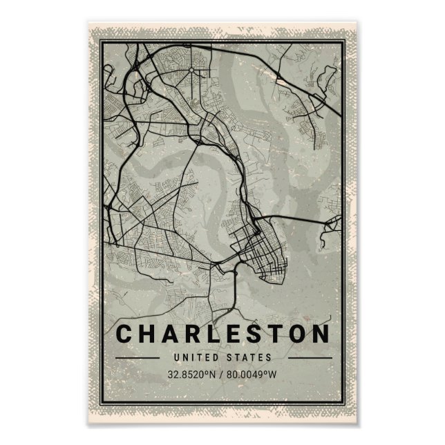 Foto charleston map print poster canvas | United states (Frente)