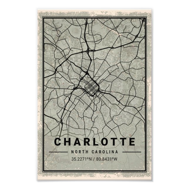 Foto charlotte map print poster canvas |South carolina (Frente)