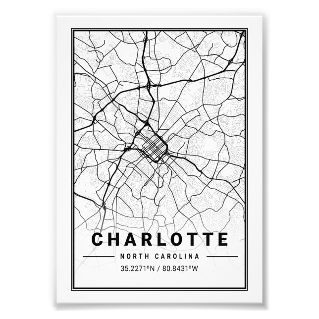 Foto Charlotte - Mapa da Cidade da Carolina do Norte (Frente)