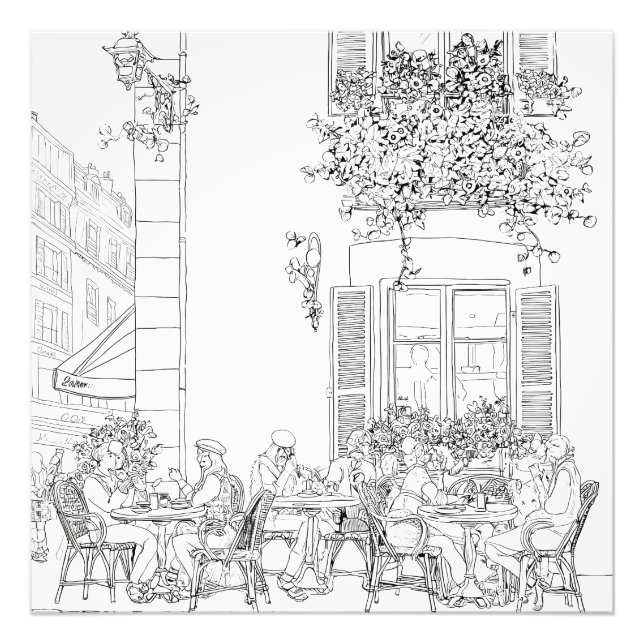 Foto Charmoso Black White Café Paris Sketch (Frente)