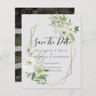 Foto CHEAP Salvar Datas White Floral Folha Verde F