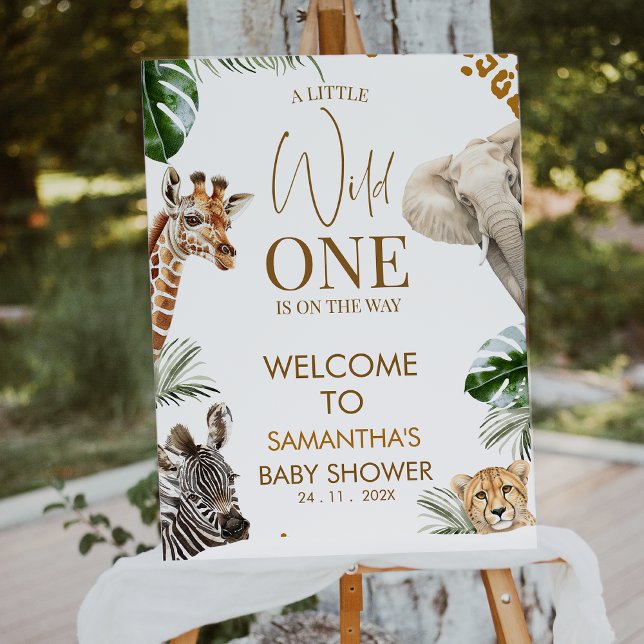 Foto Cheetah Safari Wild One Baby Shower Welcome Sign (Safari Baby Shower Welcome Sign, Safari Wild One Baby Shower Welcome Poster, Jungle Baby Shower Sign)