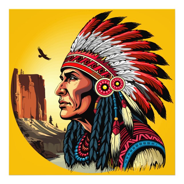 Foto Chefe Americano Nativo na paisagem selvagem Sunset (Frente)