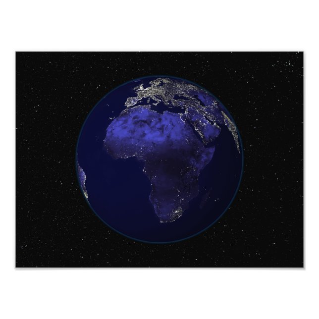 Foto Cheio Terra à noite mostrando África e Europa (Frente)