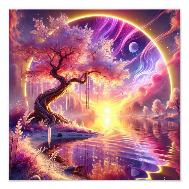 Foto Cherry Blossom Fantasy: Cena Tranquila do Sol (Frente)