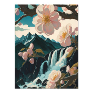 Foto Cherry Blossoms abrem uma cascata de água tranquil