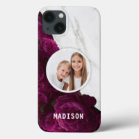 Foto Chic Modern Purple Floral Marble Nome Persona