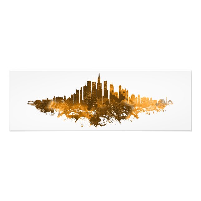Foto Chicago City Skyline Watercolor em laranja (Frente)