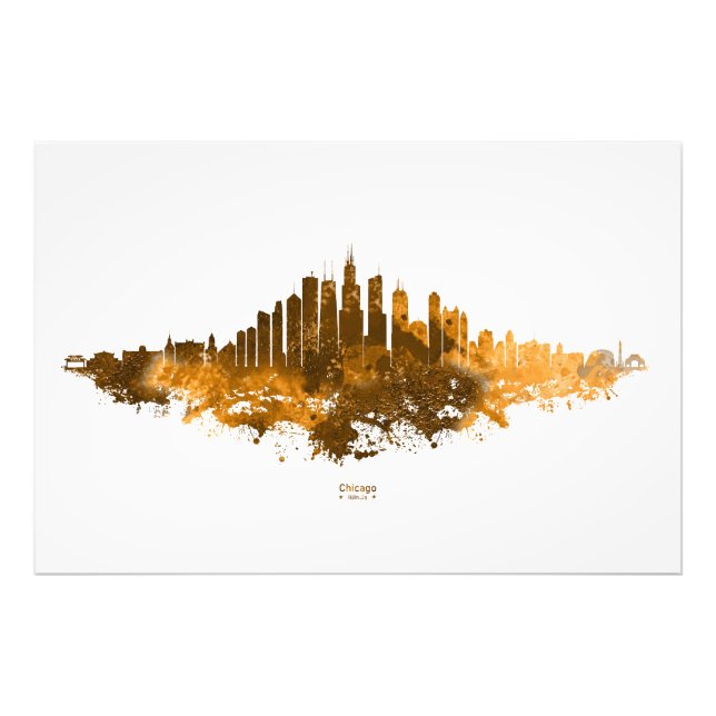 Foto Chicago City Skyline Watercolor em laranja (Frente)