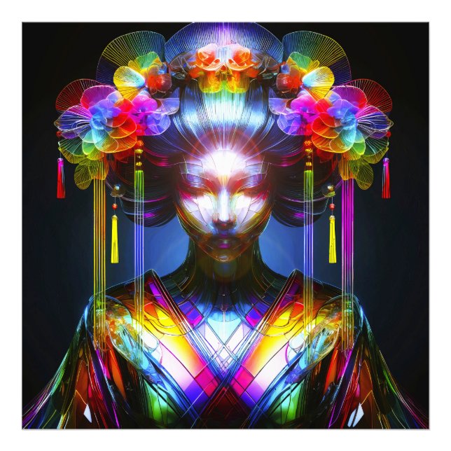 Foto Chromatisch Farbige Glas-Geisha im Kontrast (Frente)