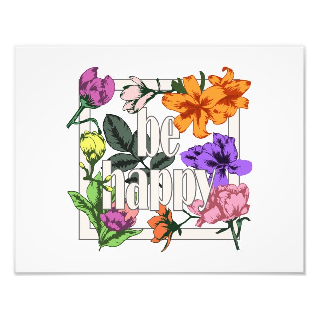 Foto Citação positiva Ser Feliz e flores de jardim (Frente)