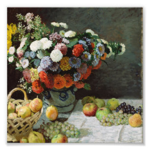 Foto Claude Monet - Natureza Morta Com Flores E Frutas