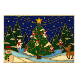Foto Cloisonne Art Whimsical Forest Classic Christmas