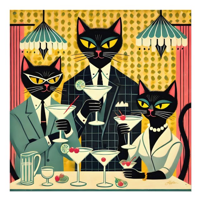 Foto Clube de Martini de Gato Preto Futurista Retro (Frente)